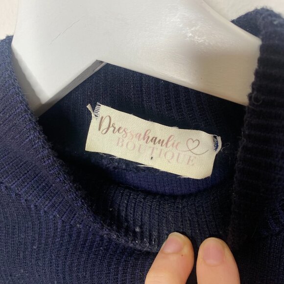 Dressahaulic Boutique | Knit Crop Mock Turtleneck in Navy - Small - Picture 4 of 6
